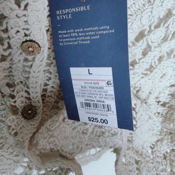 NWT Universal Thread Crochet Knit French Sleeve Ruffle Collar Cardigan, L - Picture 7 of 12